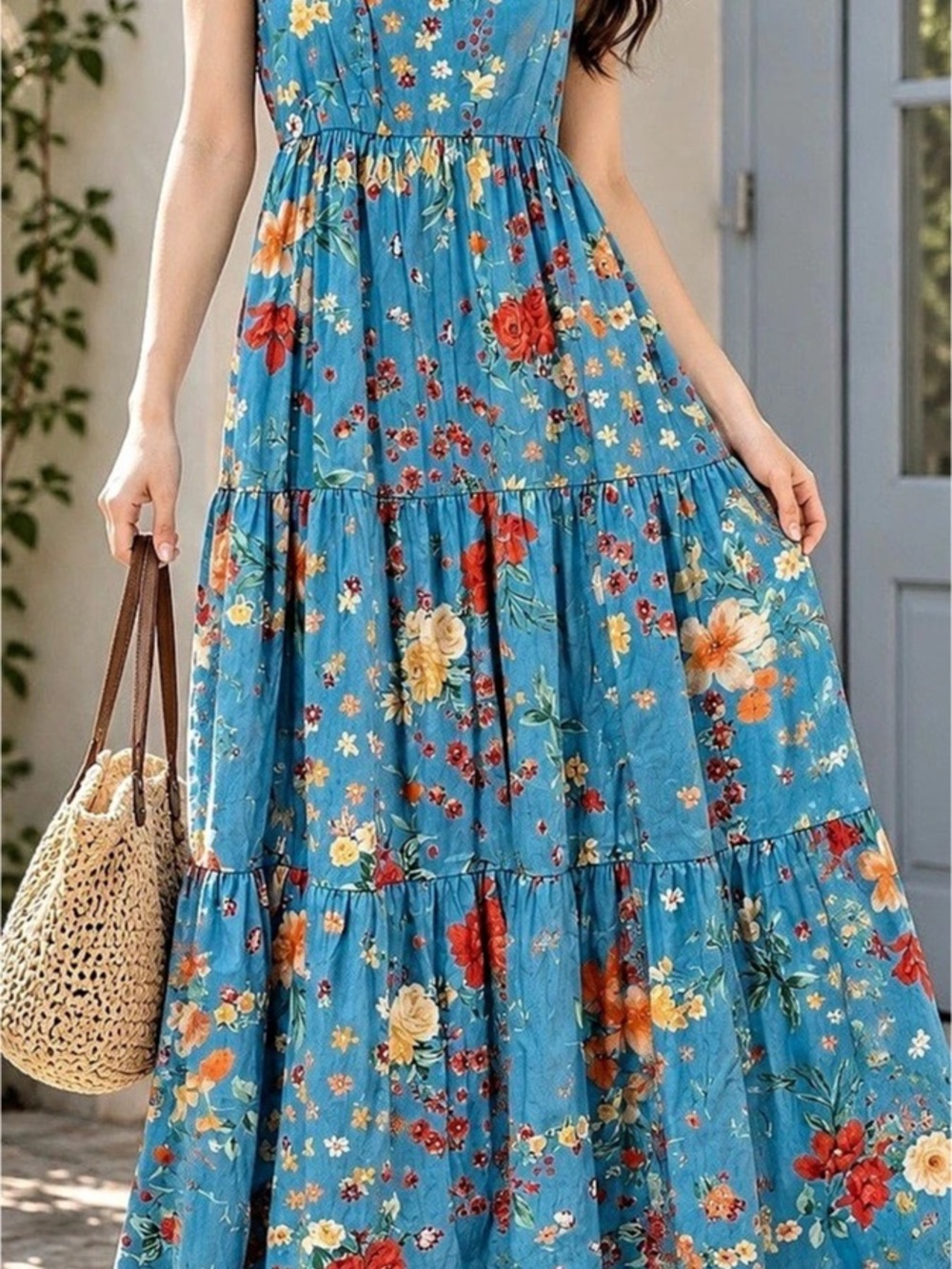 Floral Maxi Dress in Blue Size Small Like New